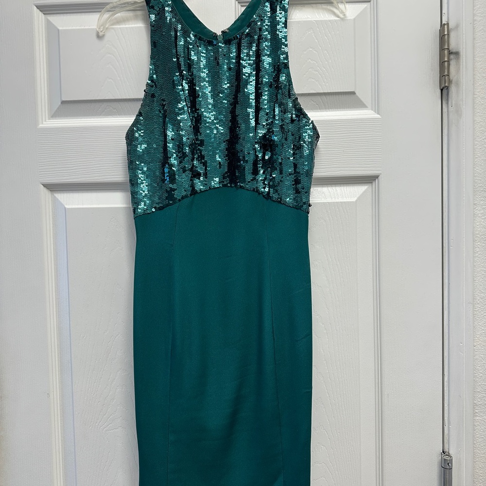 Oleg Cassini Teal Sequin Midi Dress